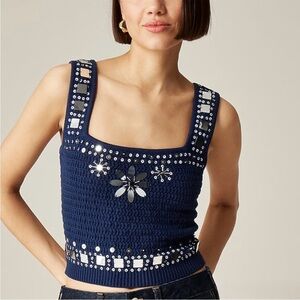 J. Crew Sweater-tank Hand-embellished Mirrors Dark Evening Navy L